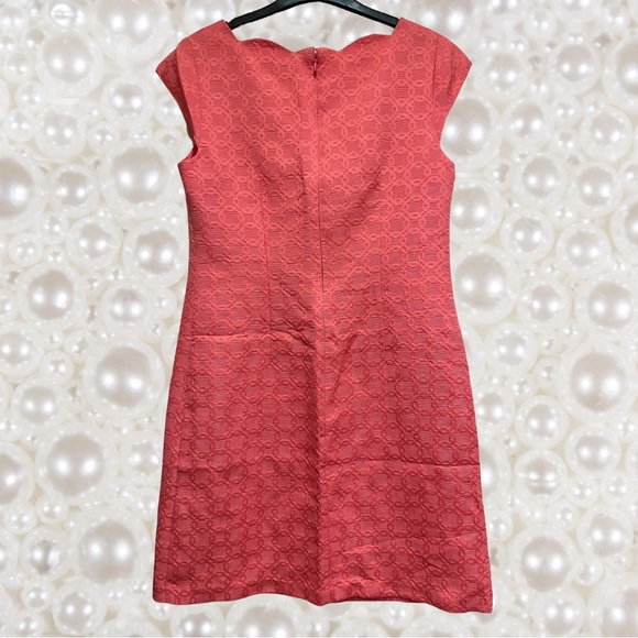 Liz Claiborne Dress 6 Coral Geo Tunic Scoop Neck Cap Sleeve w/ Pockets - Picture 2 of 5